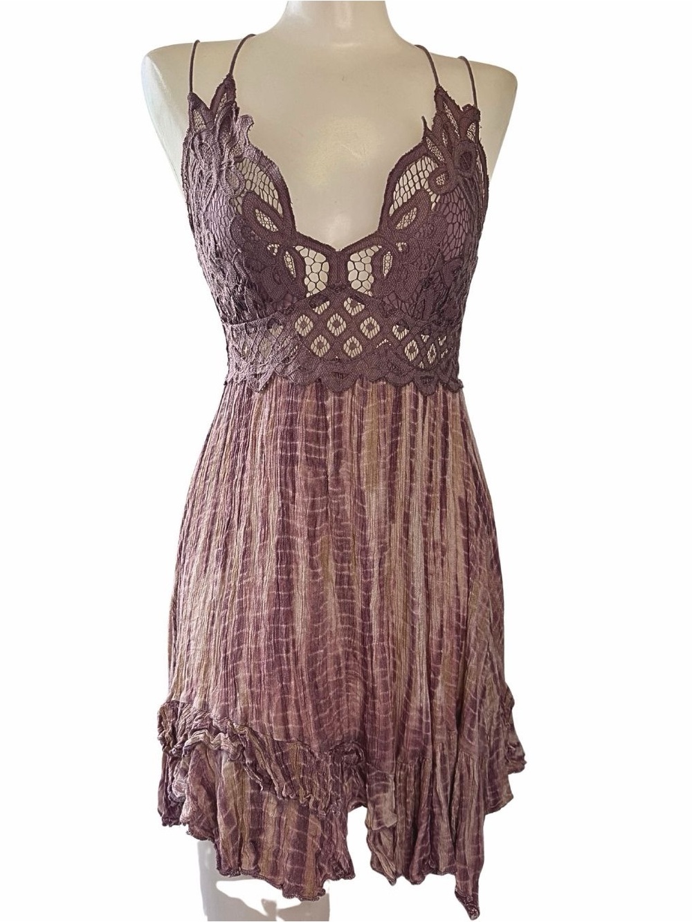 Free People Mauve Lace Bodice Strappy Babydoll Slip Dress Size S/M